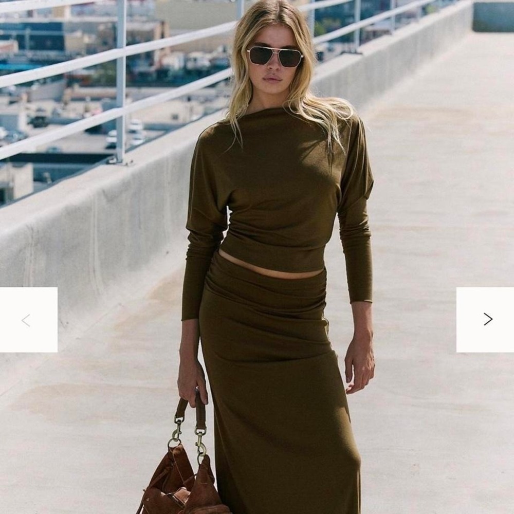Free People Free-Est Olive Green 2-Piece Maxi Skirt Set XS with Tags